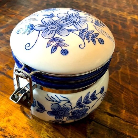 Vintage Other - Blue and White Floral Ceramic Canister